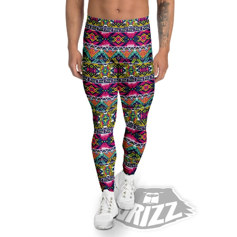 Today’s Deal Tribal Aztec Colorful Print Pattern Men's Leggings