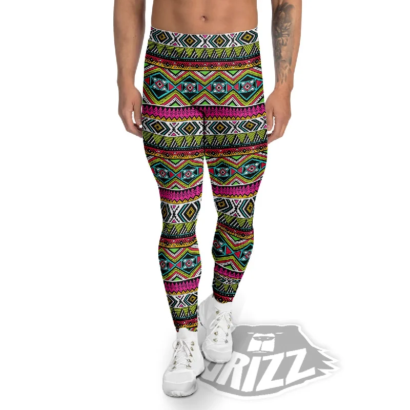 Take Advantage Tribal Geometric Colorful Print Pattern Men's Leggings