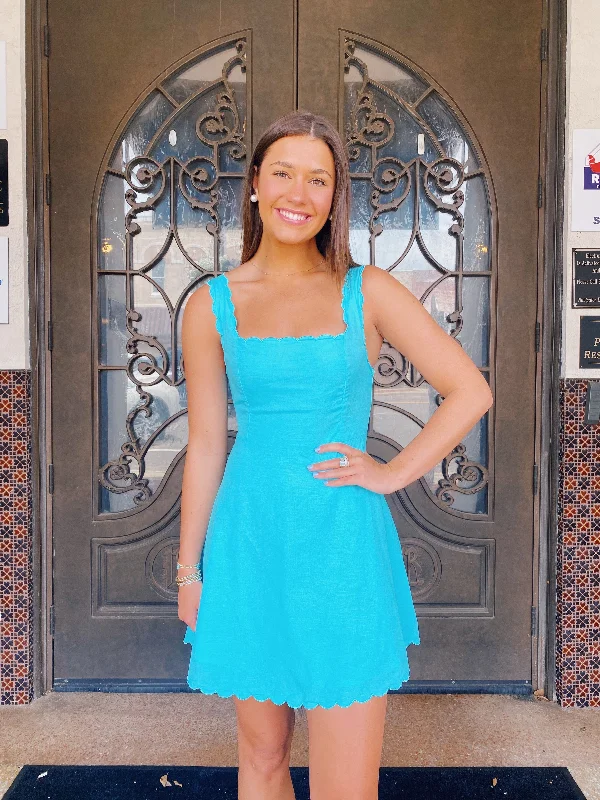 Seasonal Sale Aqua Square Neck Mini Dress