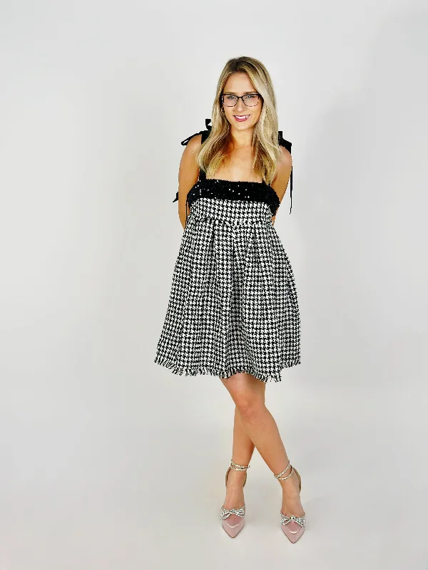 Limited Time Discount Black Houndstooth Mini Dress