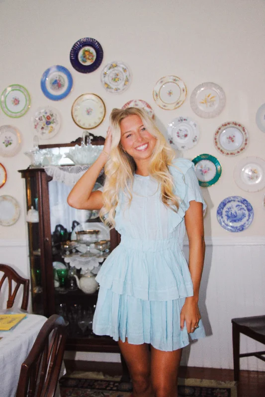 Get It Before It’s Gone Blue Lace Ruffle Dress