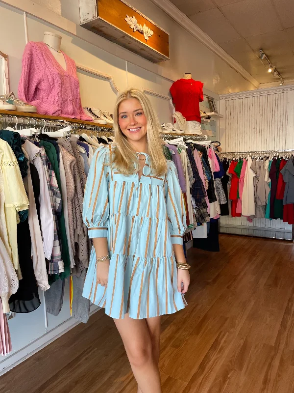 Lowest Price Blue & Gold Striped Mini Dress