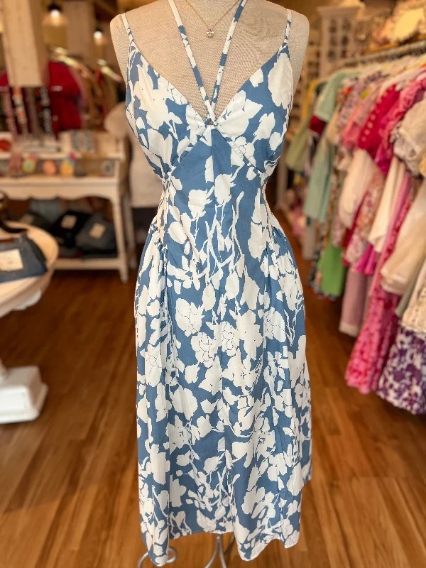 Price Meltdown Blue & White Spaghetti Strap Maxi Dress