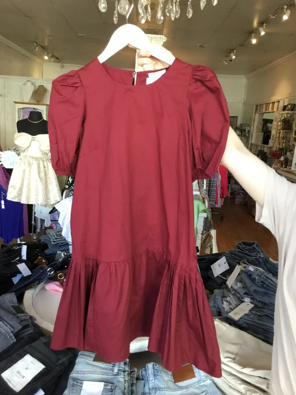 Online Only Burgundy Puff Sleeve Dress
