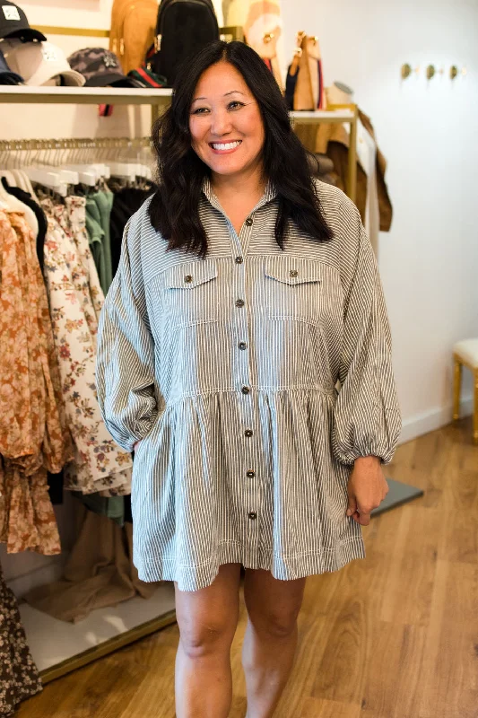 Price Break By Together: Denim Striped Shirt Dress