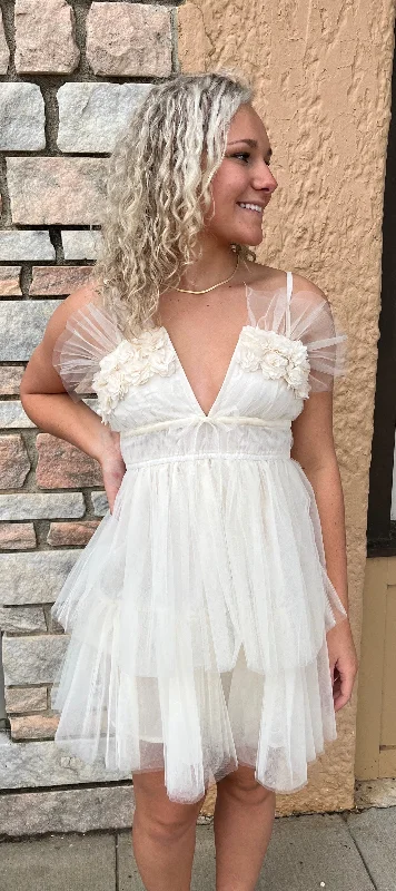 YEAR-End Sale Cream Ruffled Dress