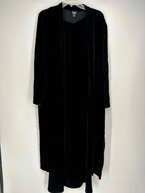 Fantastic Offers Eileen Fisher Size M Black Crushed Velvet 2 PC Dress