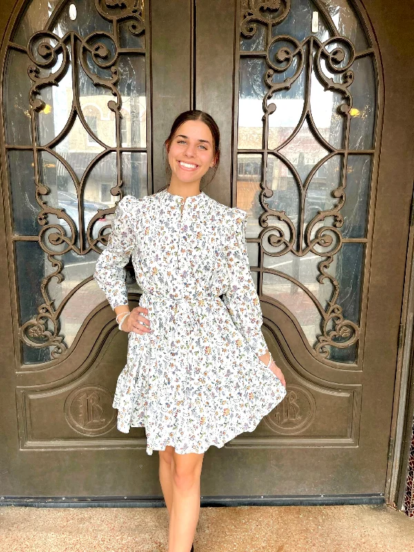 Great Deals Floral Print Pintuck Smock Mini Dress