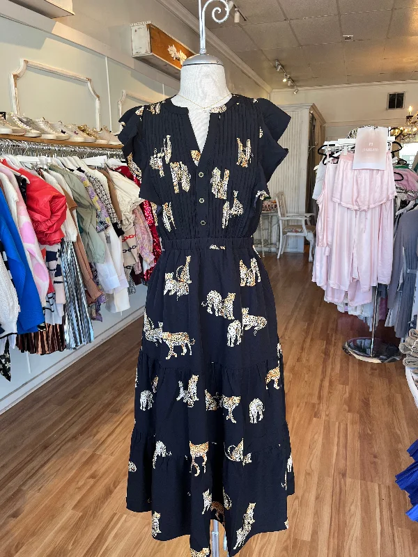 Special Price Flutter Sleeve Cheetah Print Dress