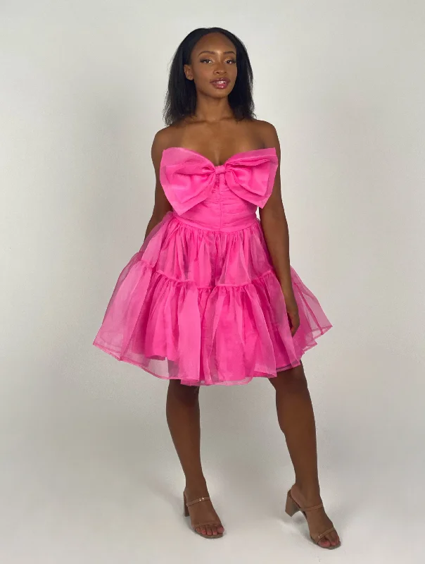 Low Prices Fuchsia Organza Strapless Mini Dress