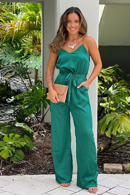 The Best Prices Hunter Green Draped Neckline Jumpsuit With Pockets