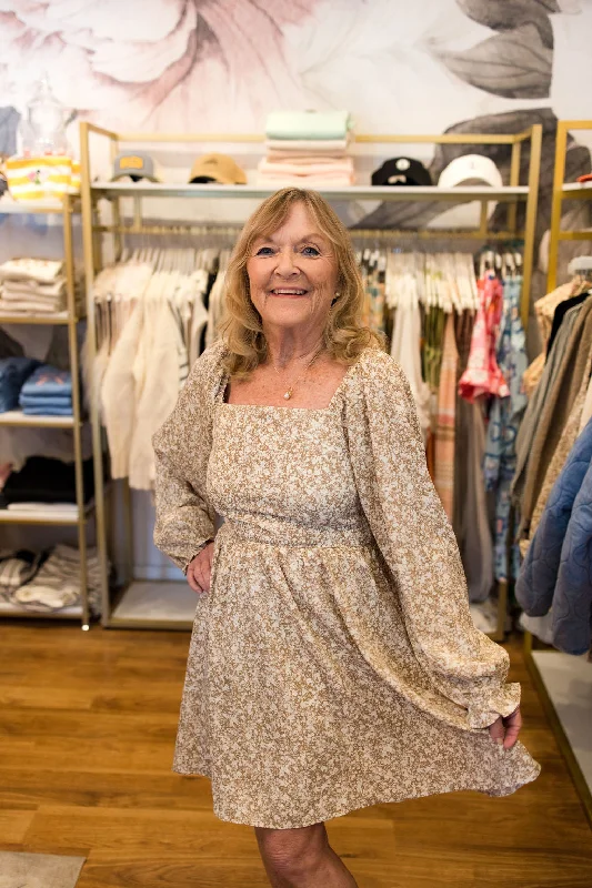 Savings Alert In February: Taupe Floral Flounce Dress
