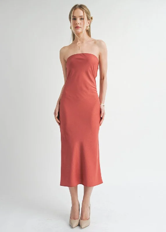 Crazy Deals Jess Tube Midi Dress - Burnt Red