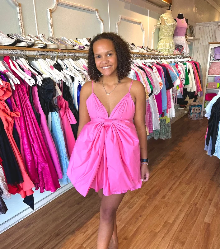 Savings Galore Large Pink Bow Spaghetti Strap Dress