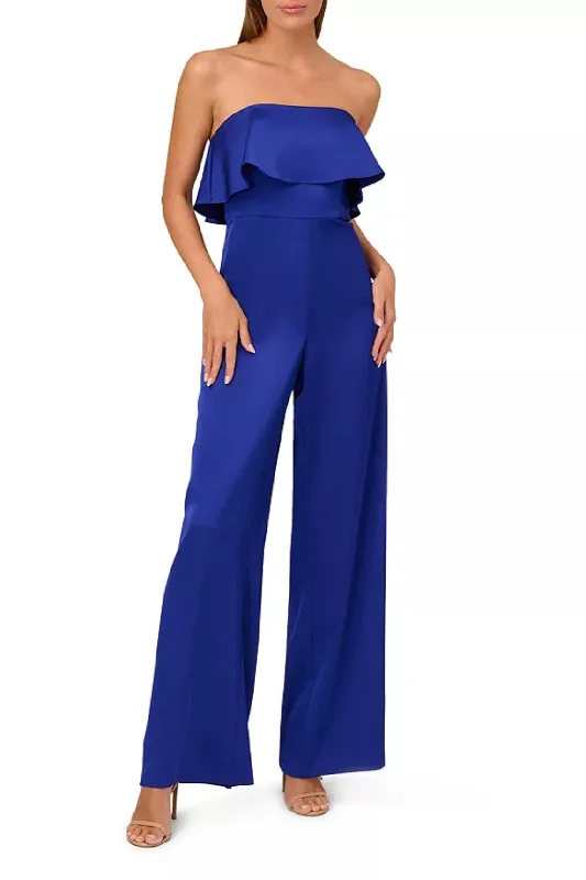 Discount Days Liv Foster Strapless Ruffle Satin Jumpsuit