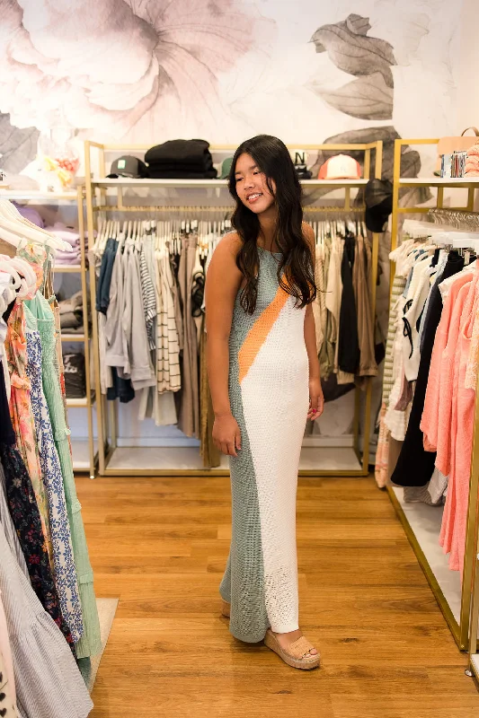 Bonus Savings Lucca: Orange, Sage, White Long Knit Dress