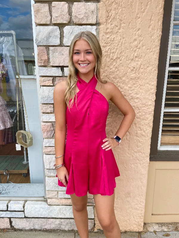 Special Offer Magenta Halter Tie Neck Romper