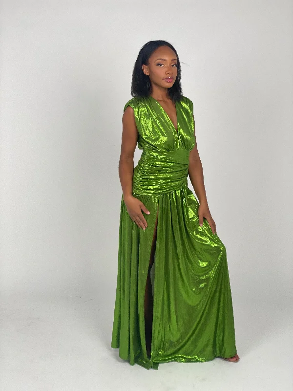 Fantastic Deals Green Metallic Maxi Dress