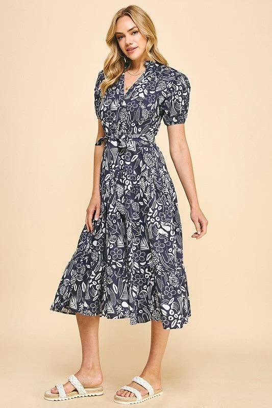 Savings Galore Navy Summer Doodles Midi Dress