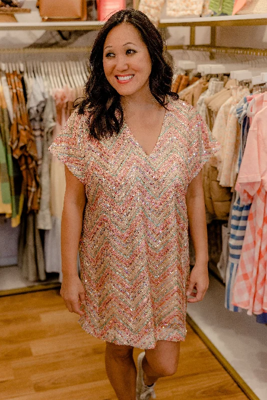 Deep Discounts Pink Multi Sequin Dress