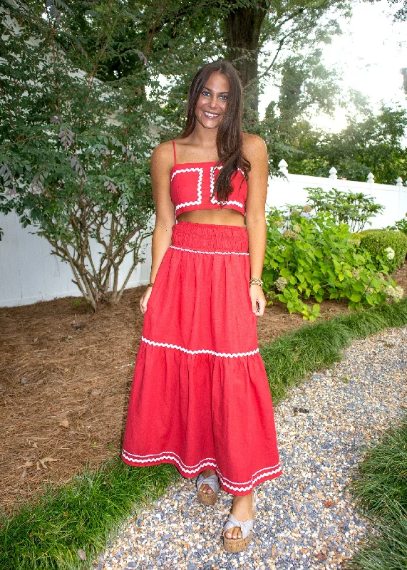 Low Prices Chimes Red Linen Maxi Skirt