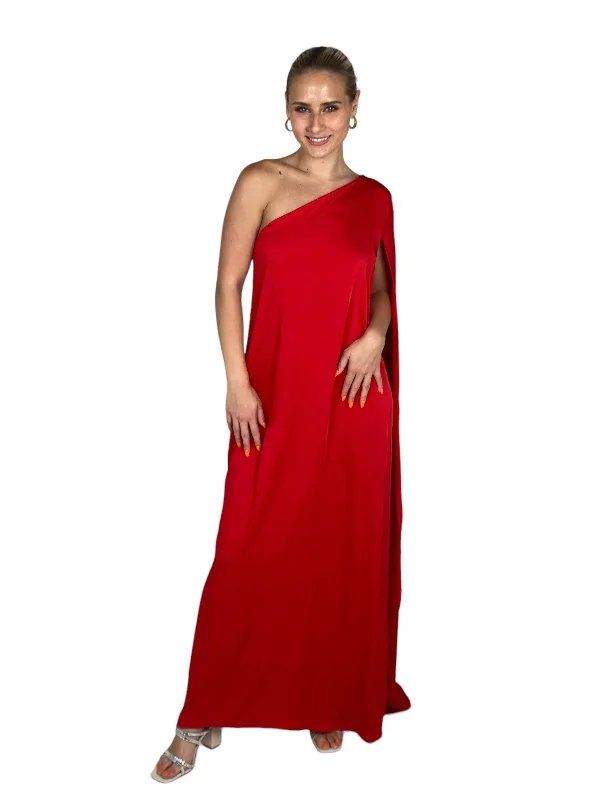Buy Now Red One Shoulder Cape Maxi Dress