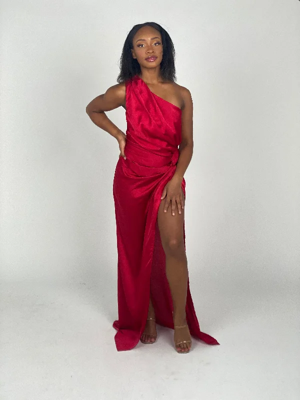 Mega Sale Red Satin Maxi Dress