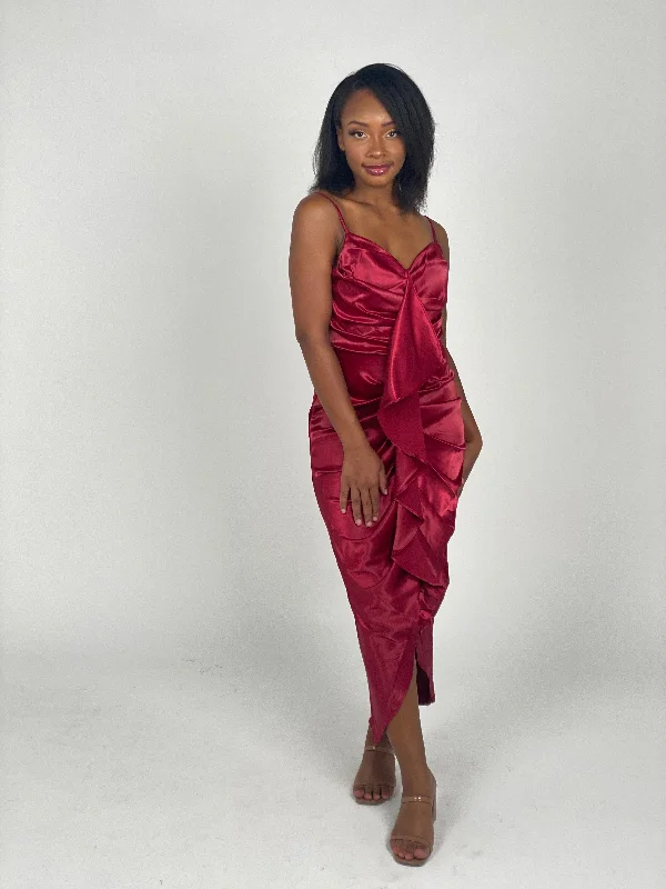 Online Only Satin Spaghetti Strap Drape Dress