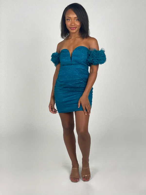 Midnight Madness Teal Glittered Mini Dress