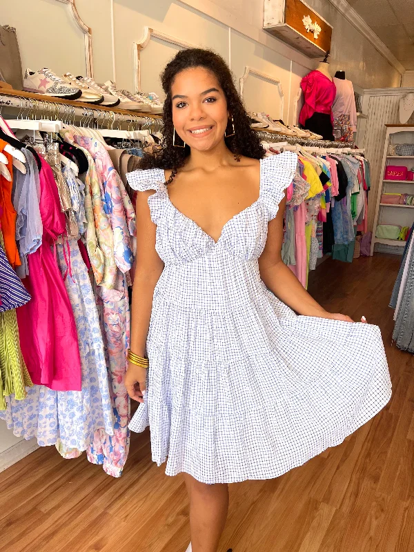 Final Sale Tiered Blue Gingham Dress