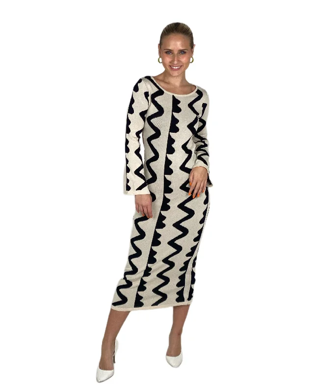 Final Markdown Wave Pattern High Waist Dress