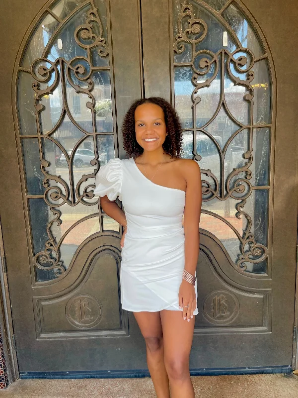 Price Slash White One Shoulder Dress